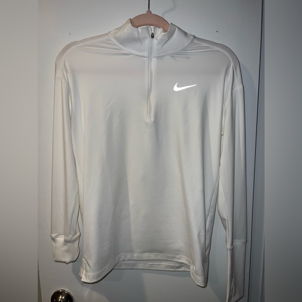 white 3/4 zip nike running shirt